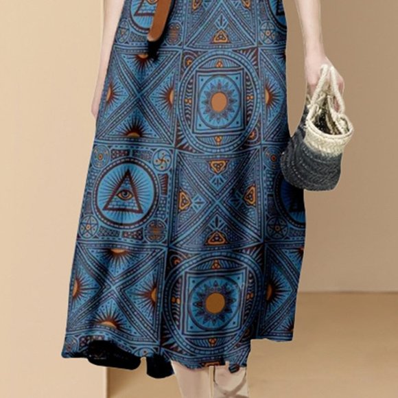 Short Sleeve Solid Color Blouse and Print Midi Skirts Set - Picture 6 of 6